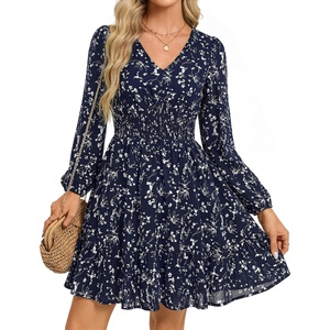 GRACE KARIN Womens Fall Long Sleeve Mini Short Dress 2026(Navy Floral)