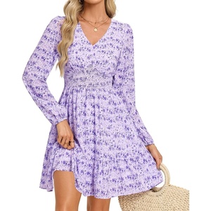 GRACE KARIN Womens Fall Long Sleeve Mini Short Dress 2026(Purple Floral)