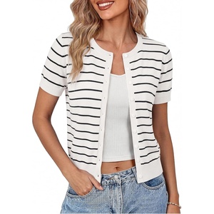 GRACE KARIN Womens Short Sleeve Cardigan Sweaters Lightweight Fall Outfits(02 White Black)