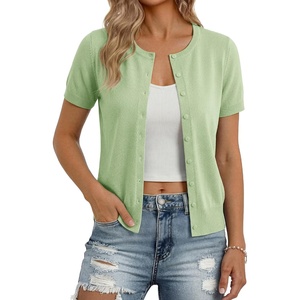 GRACE KARIN Womens Short Sleeve Cardigan Sweaters Lightweight Fall Outfits(Light Green)
