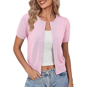 GRACE KARIN Womens Short Sleeve Cardigan Sweaters Lightweight Fall Outfits(Light Pink)