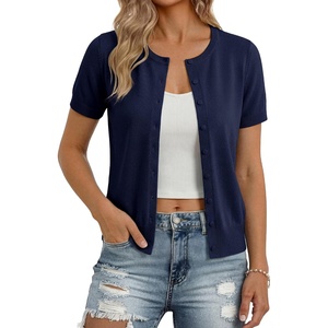 GRACE KARIN Womens Short Sleeve Cardigan Sweaters Lightweight Fall Outfits(Navy)