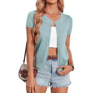 GRACE KARIN Womens Short Sleeve Cardigan Sweaters Lightweight Fall Outfits(Seafoam Blue)