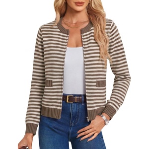 GRACE KARIN Zip up Cardigan Sweaters for Women Ribbed Knit Cropped Jacket(Brown-apricot)