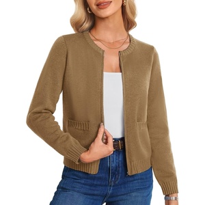 GRACE KARIN Zip up Cardigan Sweaters for Women Ribbed Knit Cropped Jacket(Coffee Brown)