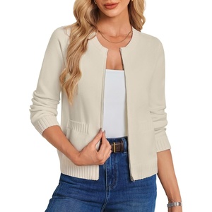 GRACE KARIN Zip up Cardigan Sweaters for Women Ribbed Knit Cropped Jacket(Cream Apricot)