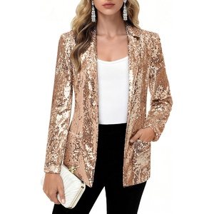 KANCY KOLE Women’s Sequin Jackets Open Front Blazer Jacket Casual Long Sleeve Sparkly Cardigan Coat with Pocket S-XXL(Champagne)