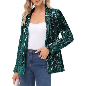 KANCY KOLE Women’s Sequin Jackets Open Front Blazer Jacket Casual Long Sleeve Sparkly Cardigan Coat with Pocket S-XXL(Dark Green)