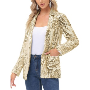 KANCY KOLE Women’s Sequin Jackets Open Front Blazer Jacket Casual Long Sleeve Sparkly Cardigan Coat with Pocket S-XXL(Gold)