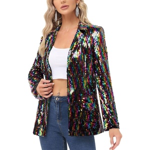 KANCY KOLE Women’s Sequin Jackets Open Front Blazer Jacket Casual Long Sleeve Sparkly Cardigan Coat with Pocket S-XXL(Multicolor)