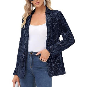 KANCY KOLE Women’s Sequin Jackets Open Front Blazer Jacket Casual Long Sleeve Sparkly Cardigan Coat with Pocket S-XXL(Navy Blue)