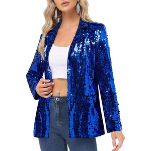 KANCY KOLE Women’s Sequin Jackets Open Front Blazer Jacket Casual Long Sleeve Sparkly Cardigan Coat with Pocket S-XXL(Royal Blue)