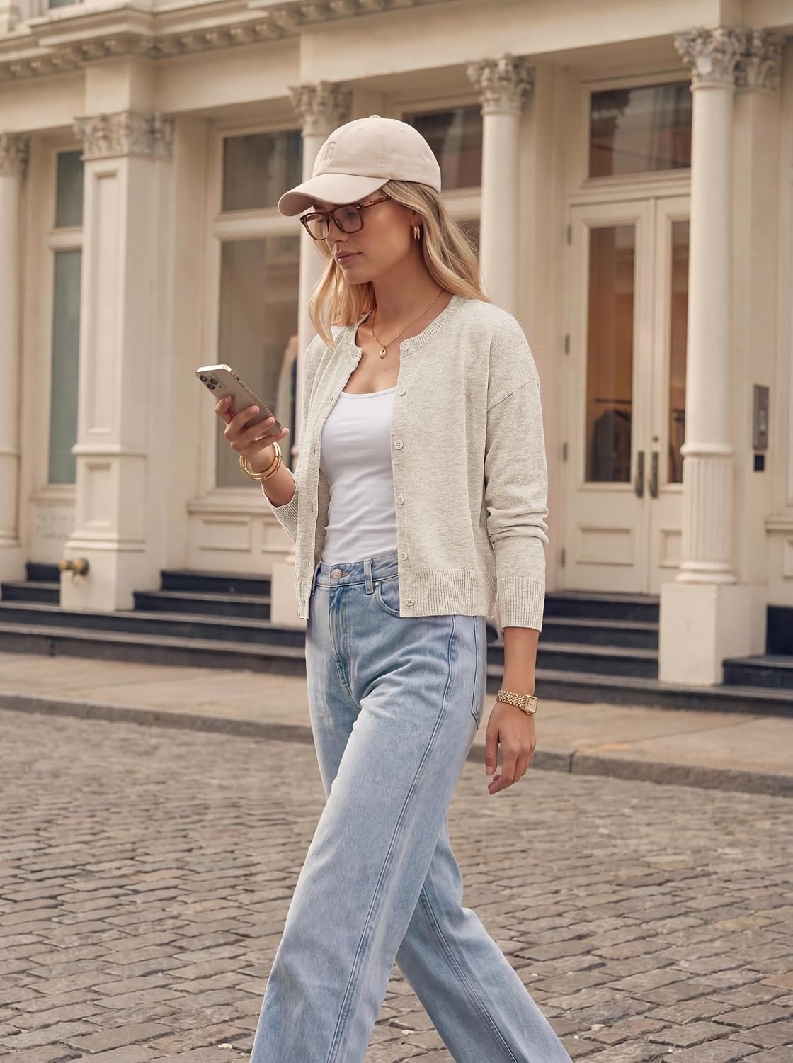 image:imageGRACE KARIN Cropped Cardigan Sweaters for Women Long Sleeve Crew Neck Open Front Jackets Y2K Fall Fashion Clothes 2026Beige