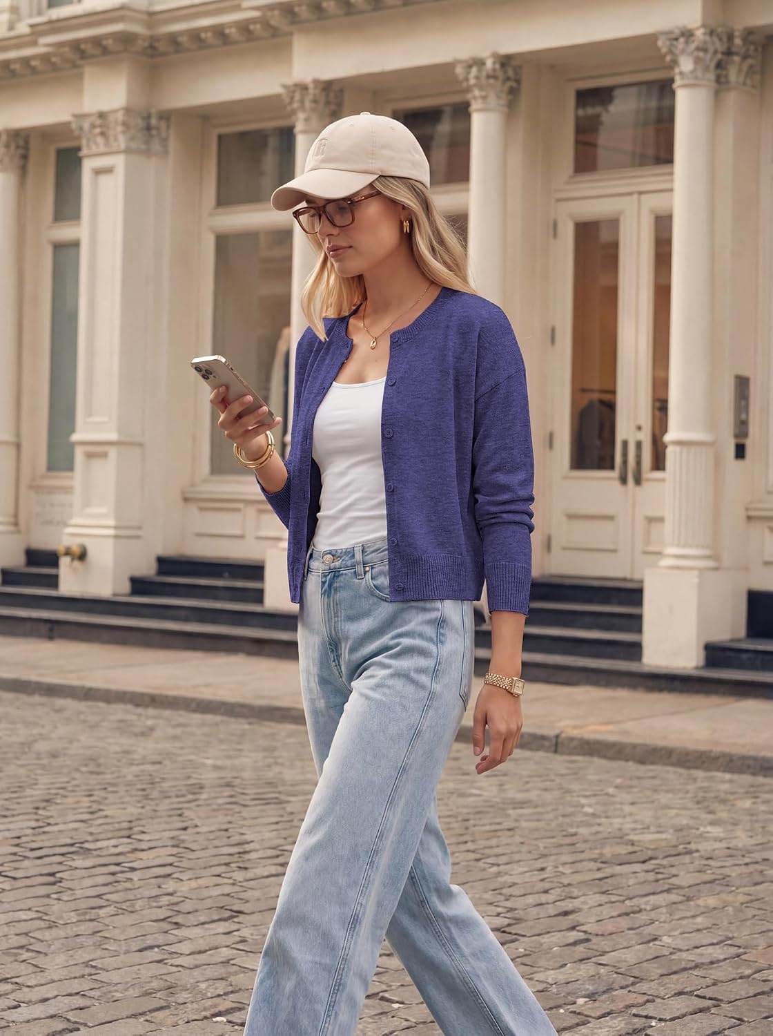 image:imageGRACE KARIN Cropped Cardigan Sweaters for Women Long Sleeve Crew Neck Open Front Jackets Y2K Fall Fashion Clothes 2026Deep Purple