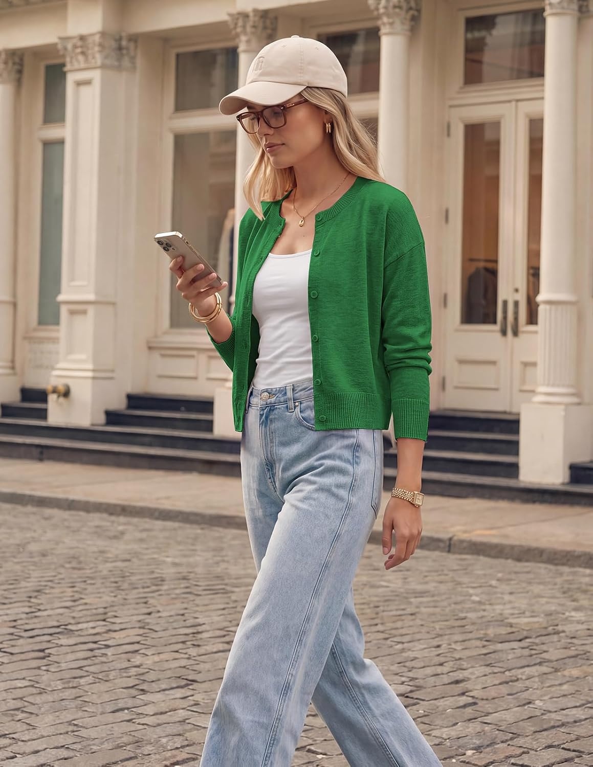 image:imageGRACE KARIN Cropped Cardigan Sweaters for Women Long Sleeve Crew Neck Open Front Jackets Y2K Fall Fashion Clothes 2026Green