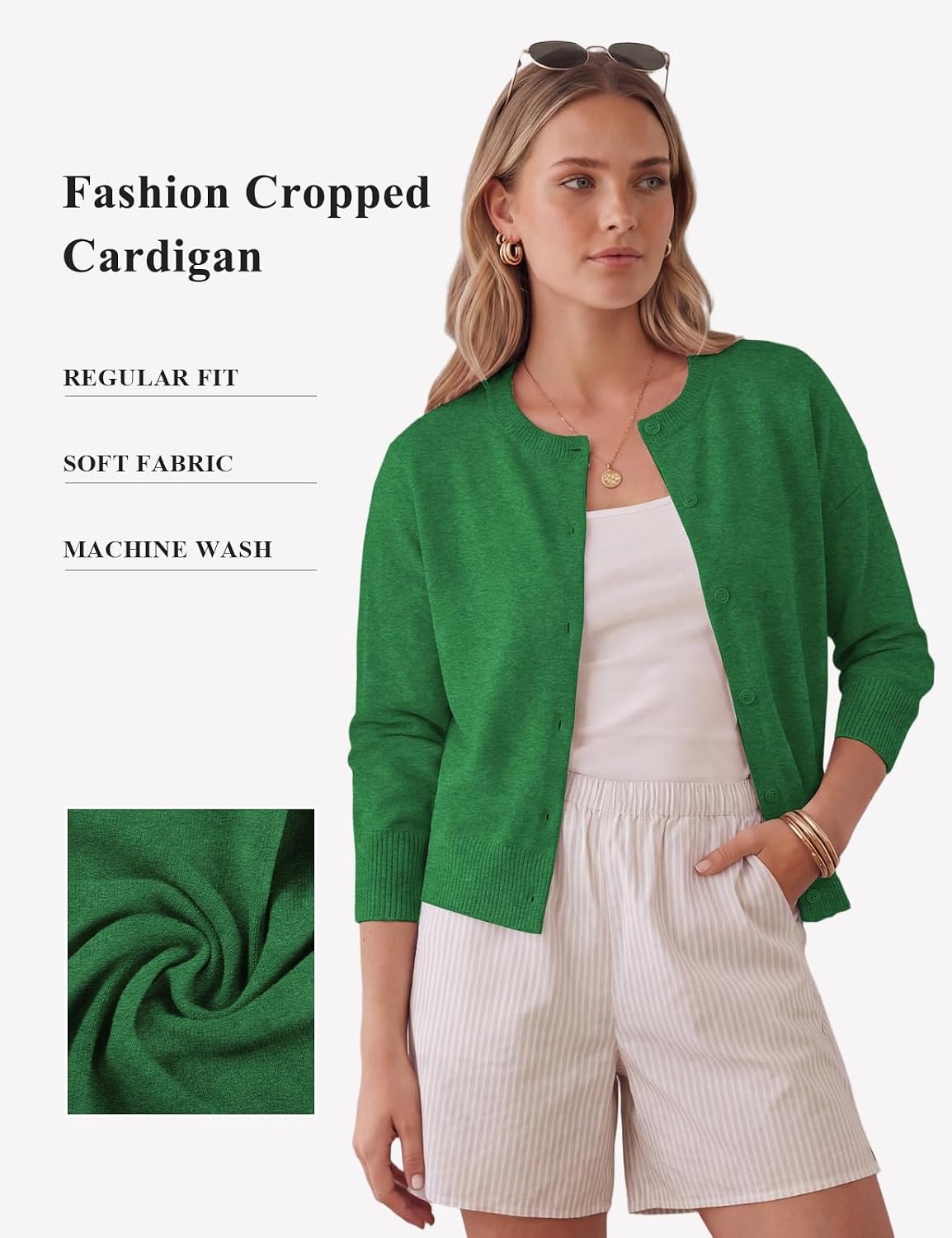 image:imageGRACE KARIN Cropped Cardigan Sweaters for Women Long Sleeve Crew Neck Open Front Jackets Y2K Fall Fashion Clothes 2026Green