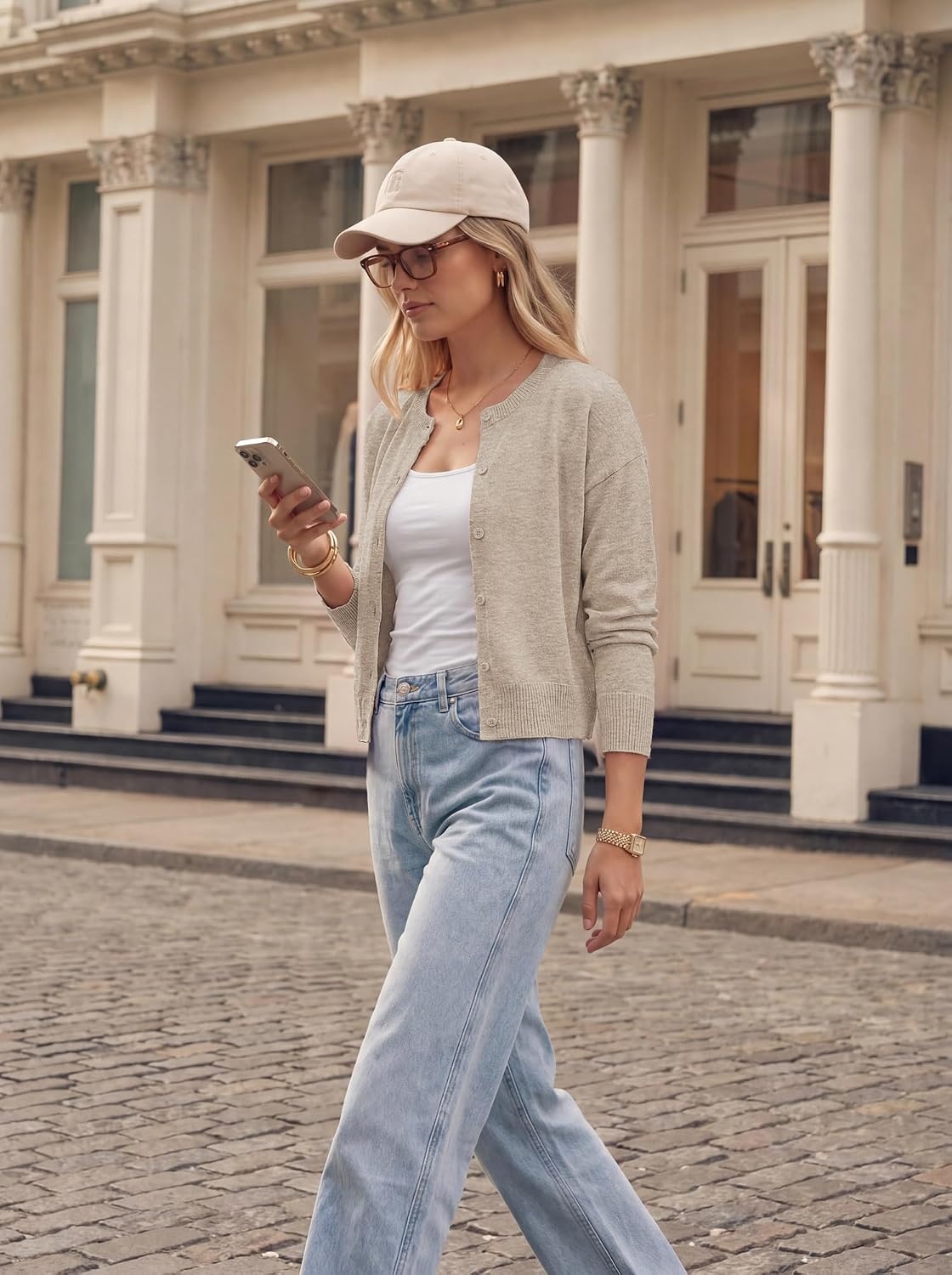 image:imageGRACE KARIN Cropped Cardigan Sweaters for Women Long Sleeve Crew Neck Open Front Jackets Y2K Fall Fashion Clothes 2026Khaki
