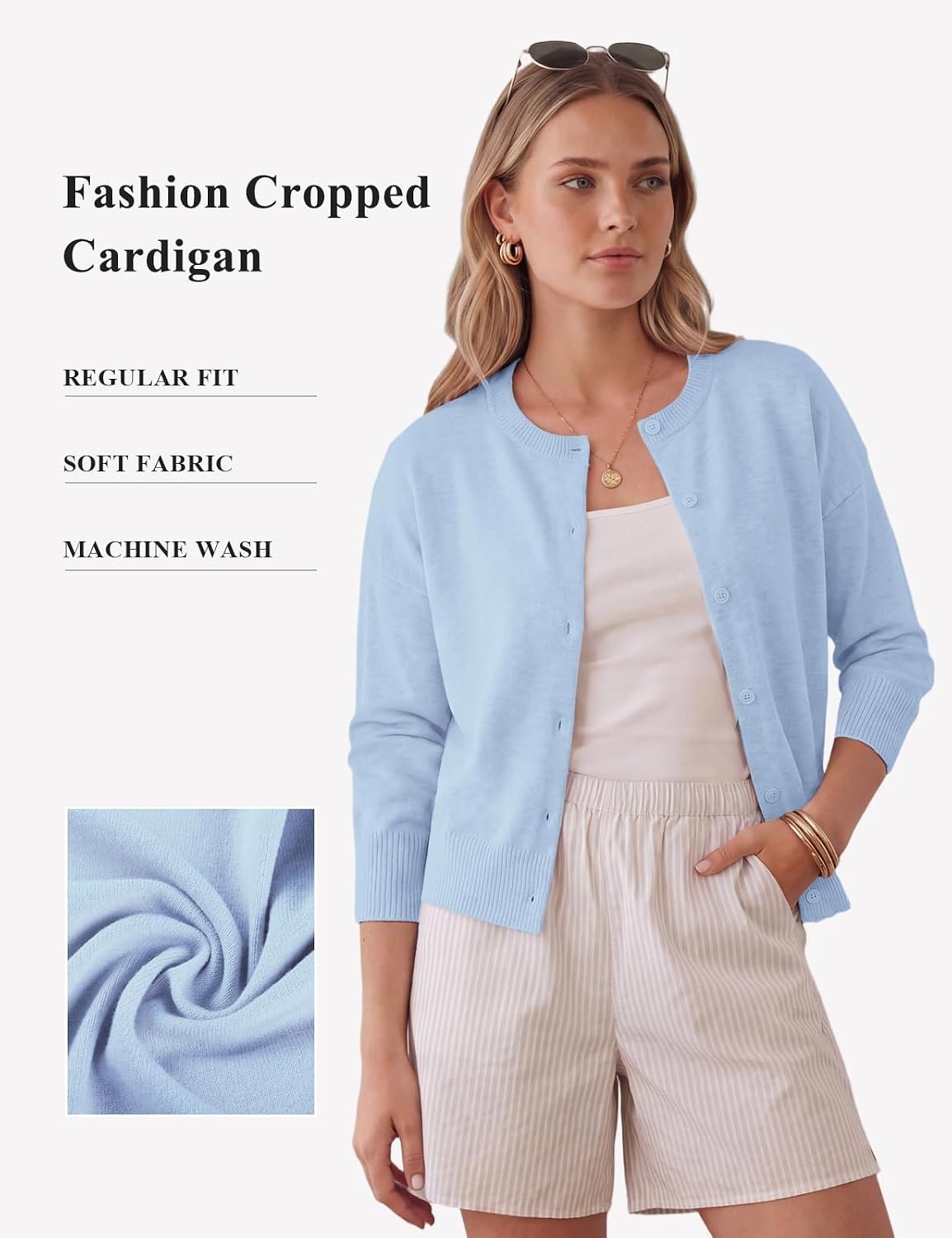 image:imageGRACE KARIN Cropped Cardigan Sweaters for Women Long Sleeve Crew Neck Open Front Jackets Y2K Fall Fashion Clothes 2026Light Blue