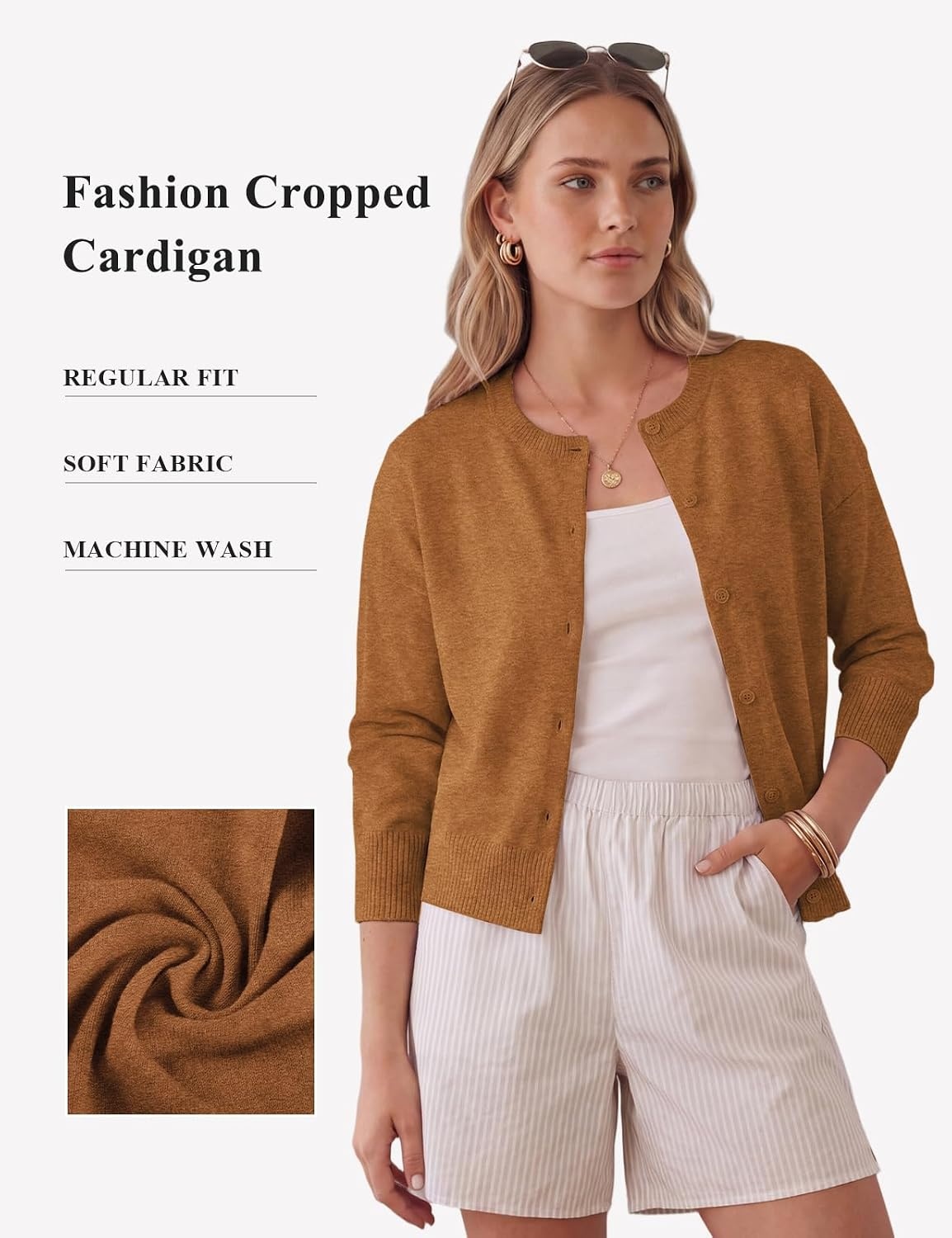 image:imageGRACE KARIN Cropped Cardigan Sweaters for Women Long Sleeve Crew Neck Open Front Jackets Y2K Fall Fashion Clothes 2026Pumpkin Orange
