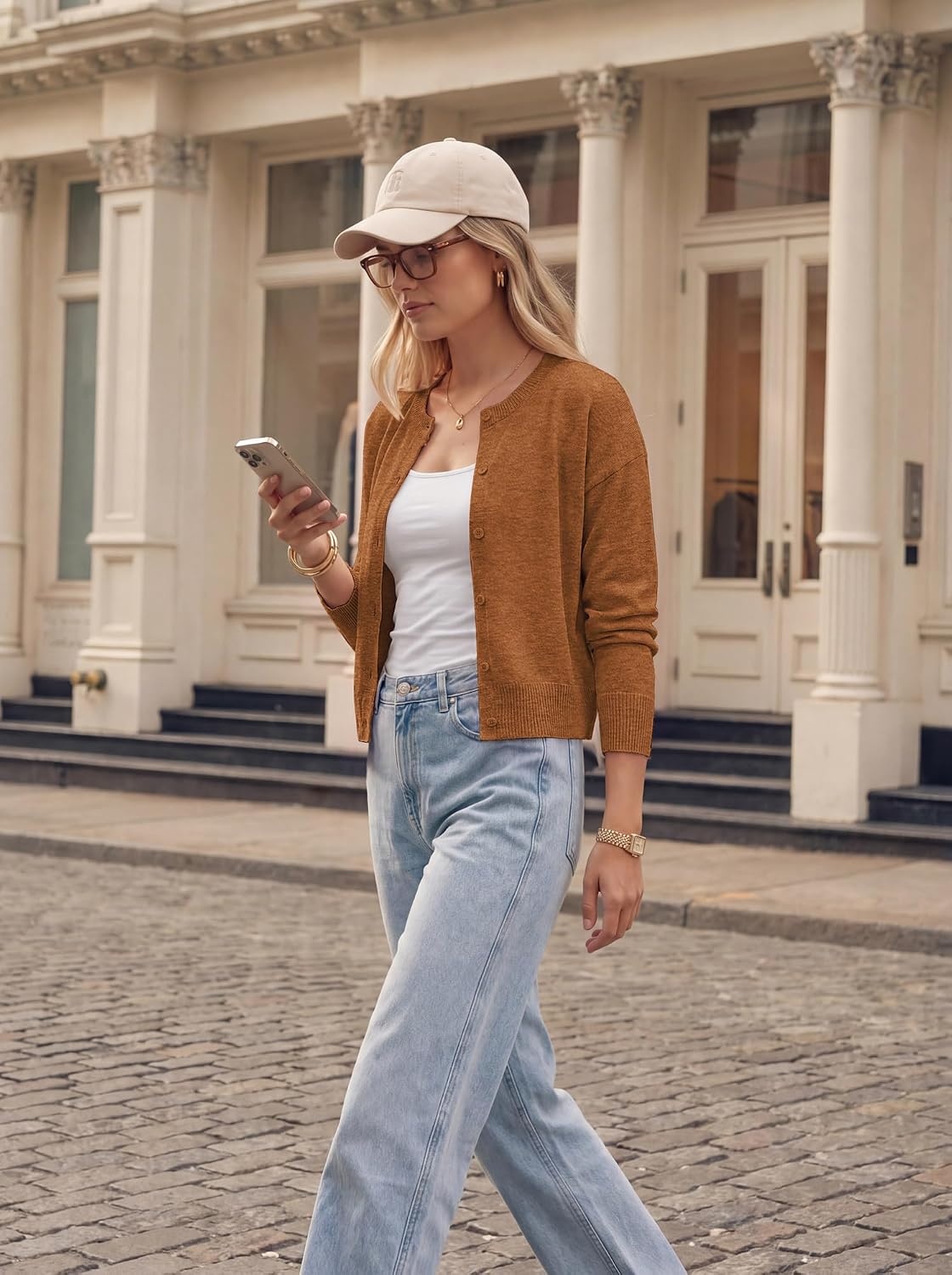 image:imageGRACE KARIN Cropped Cardigan Sweaters for Women Long Sleeve Crew Neck Open Front Jackets Y2K Fall Fashion Clothes 2026Pumpkin Orange