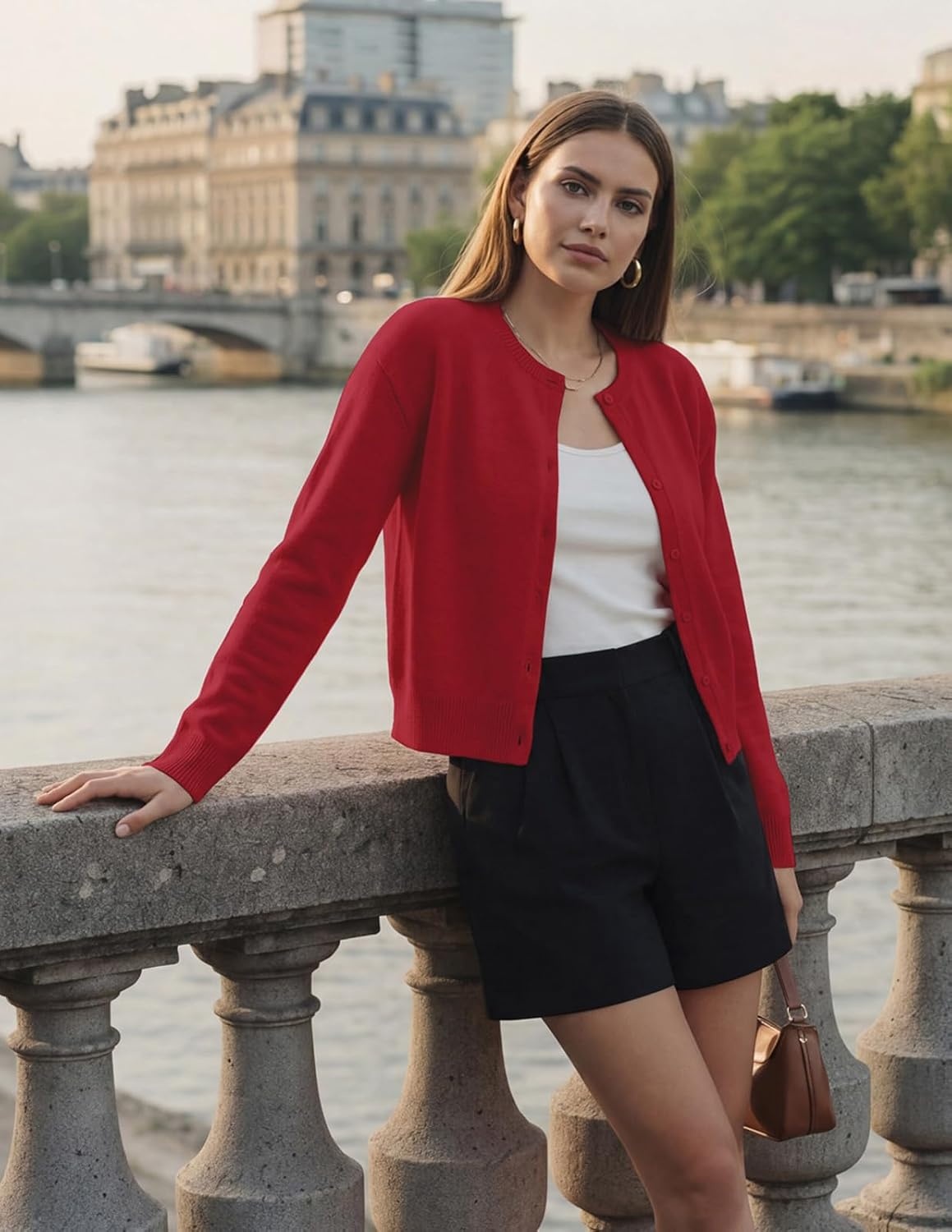 image:imageGRACE KARIN Cropped Cardigan Sweaters for Women Long Sleeve Crew Neck Open Front Jackets Y2K Fall Fashion Clothes 2026Red