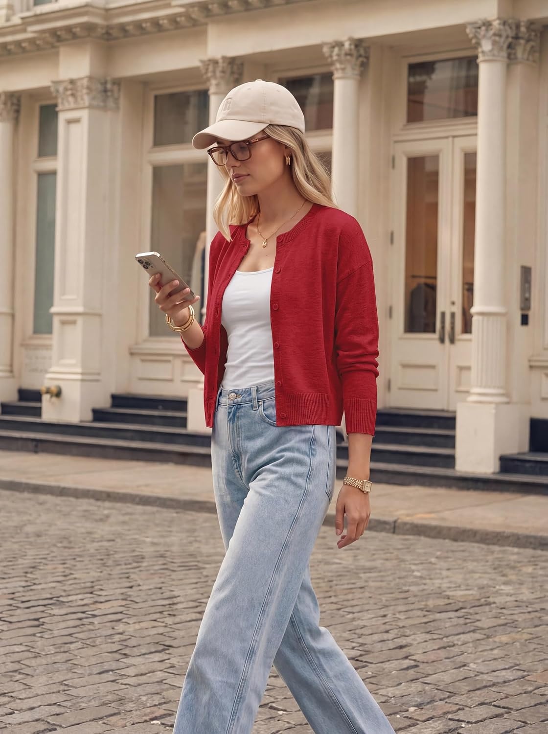 image:imageGRACE KARIN Cropped Cardigan Sweaters for Women Long Sleeve Crew Neck Open Front Jackets Y2K Fall Fashion Clothes 2026Red