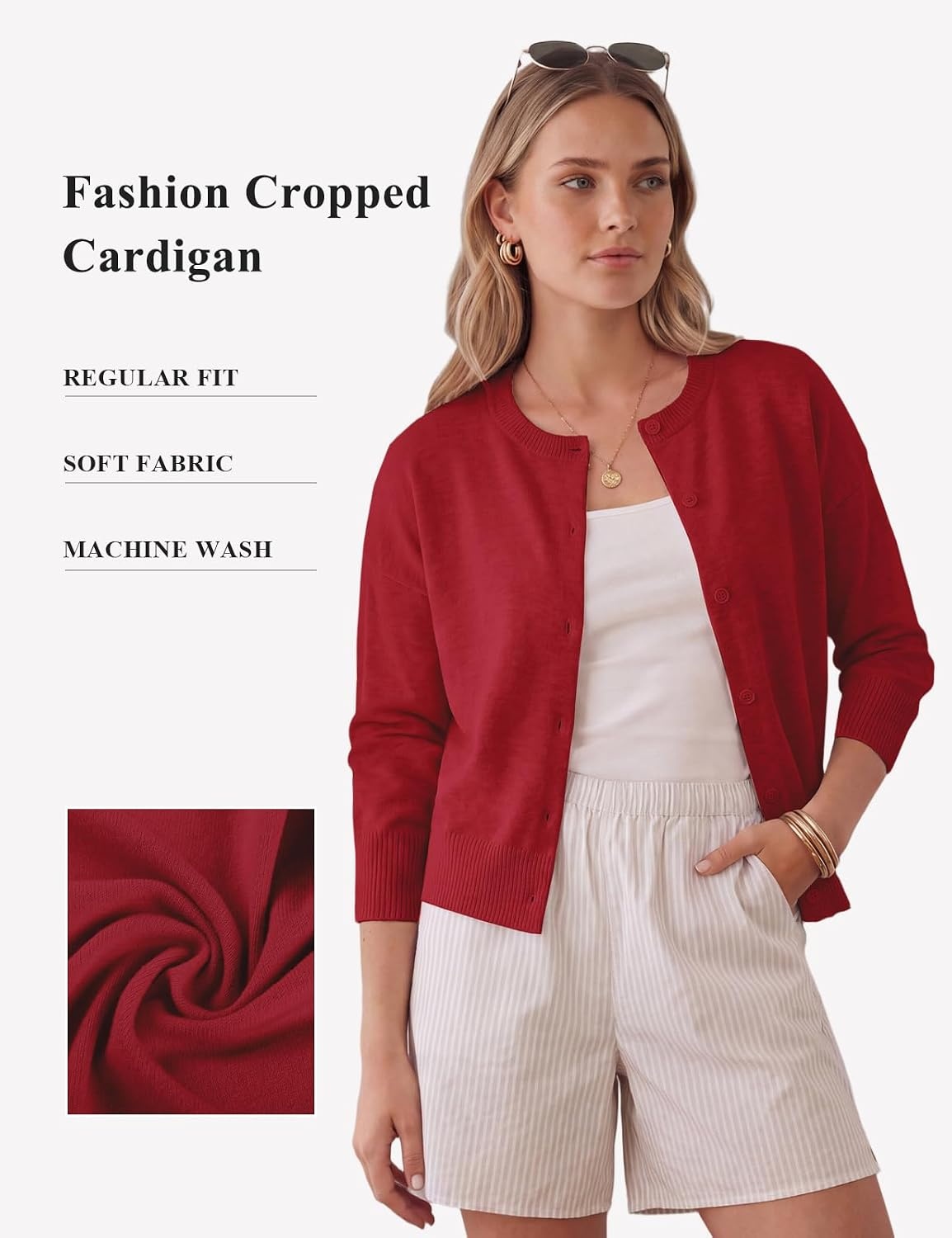 image:imageGRACE KARIN Cropped Cardigan Sweaters for Women Long Sleeve Crew Neck Open Front Jackets Y2K Fall Fashion Clothes 2026Red