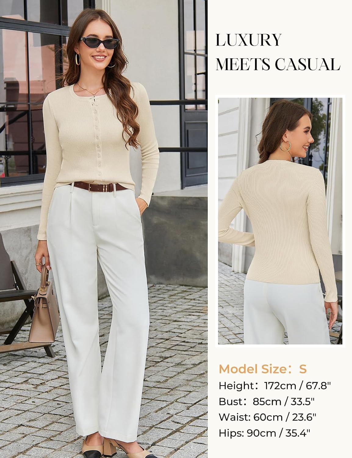 image:imageGRACE KARIN Fall Fitted Cardigan Sweaters for Women Button Up Ribbed KnitApricot