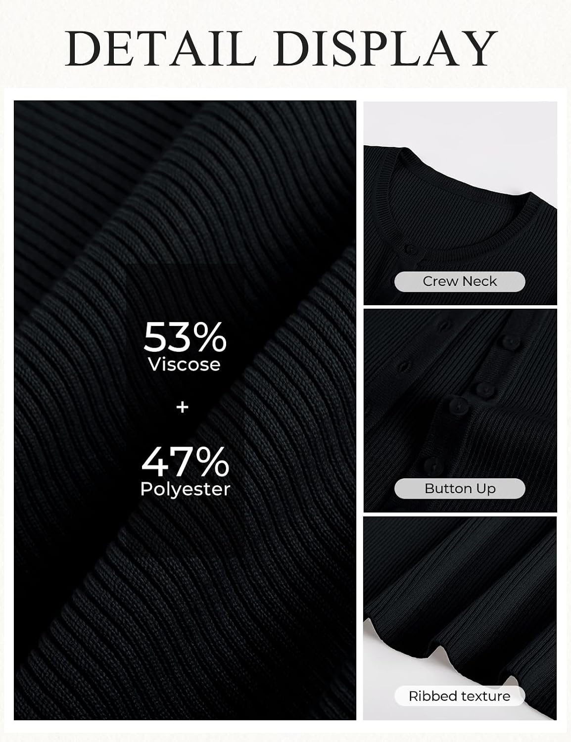 image:imageGRACE KARIN Fall Fitted Cardigan Sweaters for Women Button Up Ribbed KnitBlack