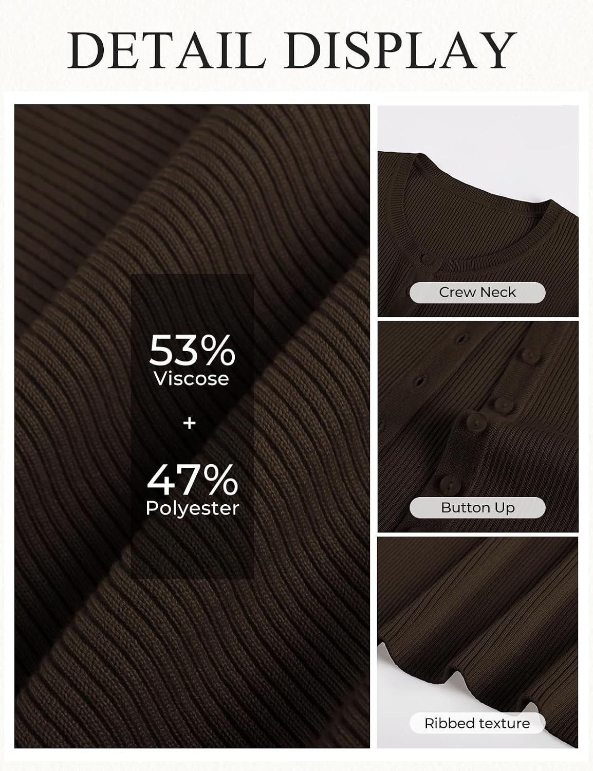 image:imageGRACE KARIN Fall Fitted Cardigan Sweaters for Women Button Up Ribbed KnitDark Chocolate
