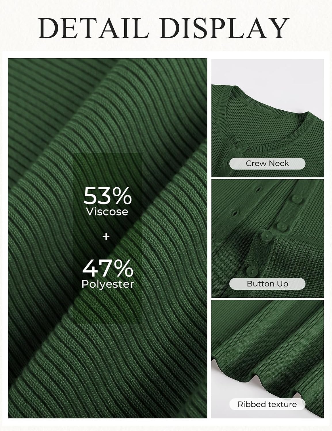 image:imageGRACE KARIN Fall Fitted Cardigan Sweaters for Women Button Up Ribbed KnitGreen