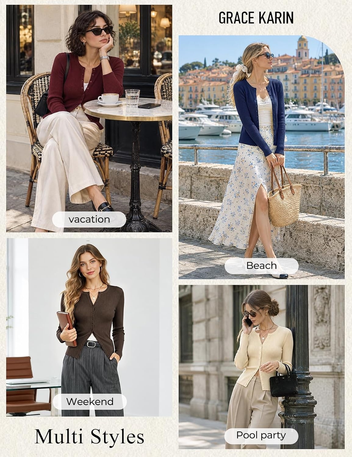 image:imageGRACE KARIN Fall Fitted Cardigan Sweaters for Women Button Up Ribbed KnitNavy
