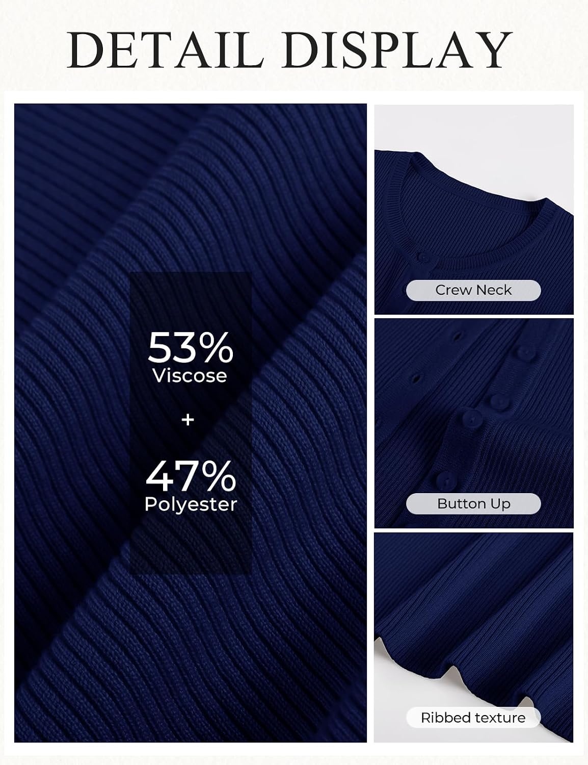 image:imageGRACE KARIN Fall Fitted Cardigan Sweaters for Women Button Up Ribbed KnitNavy