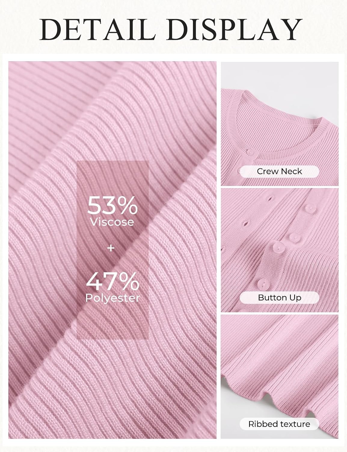 image:imageGRACE KARIN Fall Fitted Cardigan Sweaters for Women Button Up Ribbed KnitPink