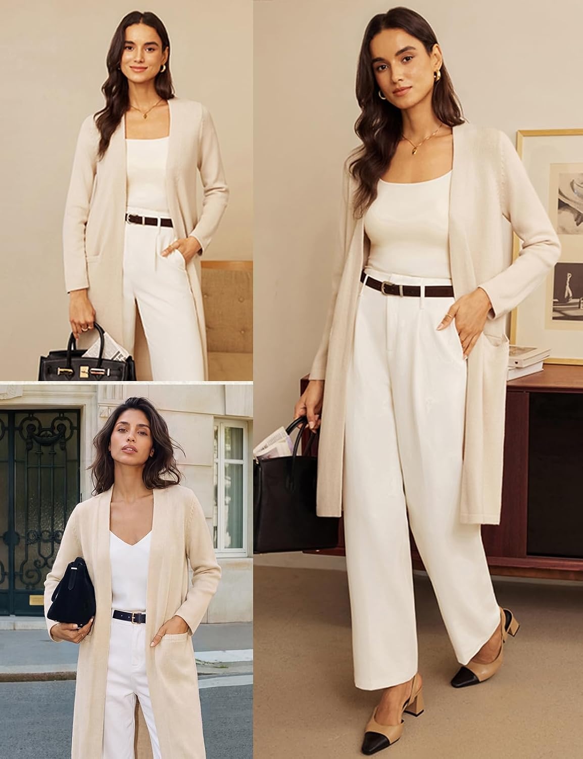 image:imageGRACE KARIN Long Cardigans for Women Open Front Knit Duster with PocketsBeige