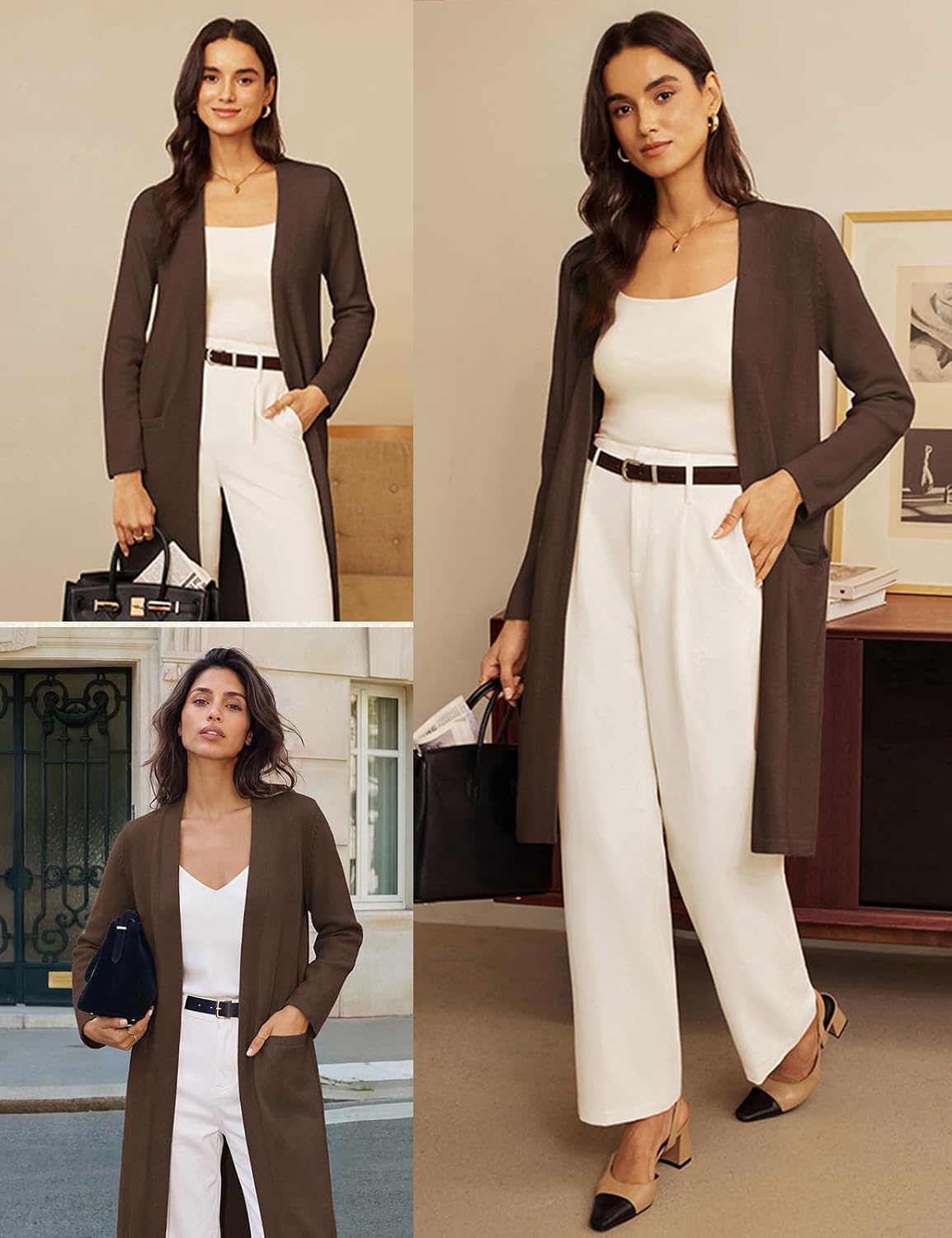 image:imageGRACE KARIN Long Cardigans for Women Open Front Knit Duster with PocketsCoffee