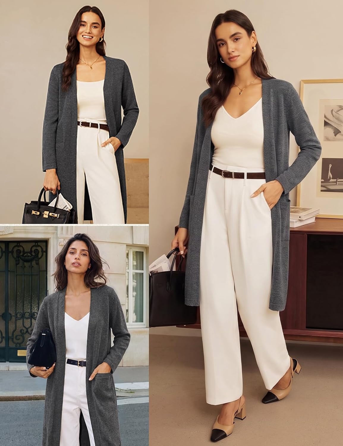 image:imageGRACE KARIN Long Cardigans for Women Open Front Knit Duster with PocketsDark Grey
