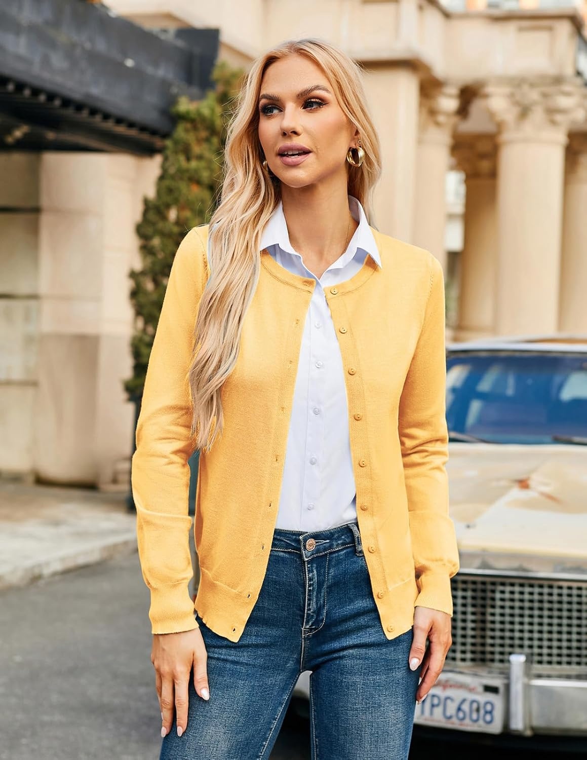 image:imageGRACE KARIN Women Cardigan Sweaters Lightweight Button Up Knit Fall SweaterLight Yellow