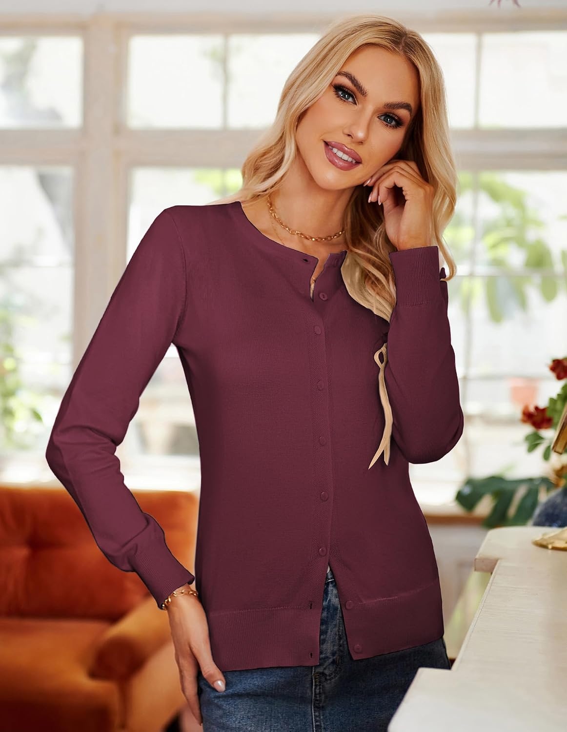 image:imageGRACE KARIN Women Cardigan Sweaters Lightweight Button Up Knit Fall SweaterPurple