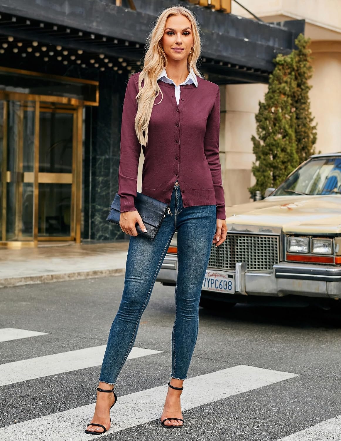 image:imageGRACE KARIN Women Cardigan Sweaters Lightweight Button Up Knit Fall SweaterPurple