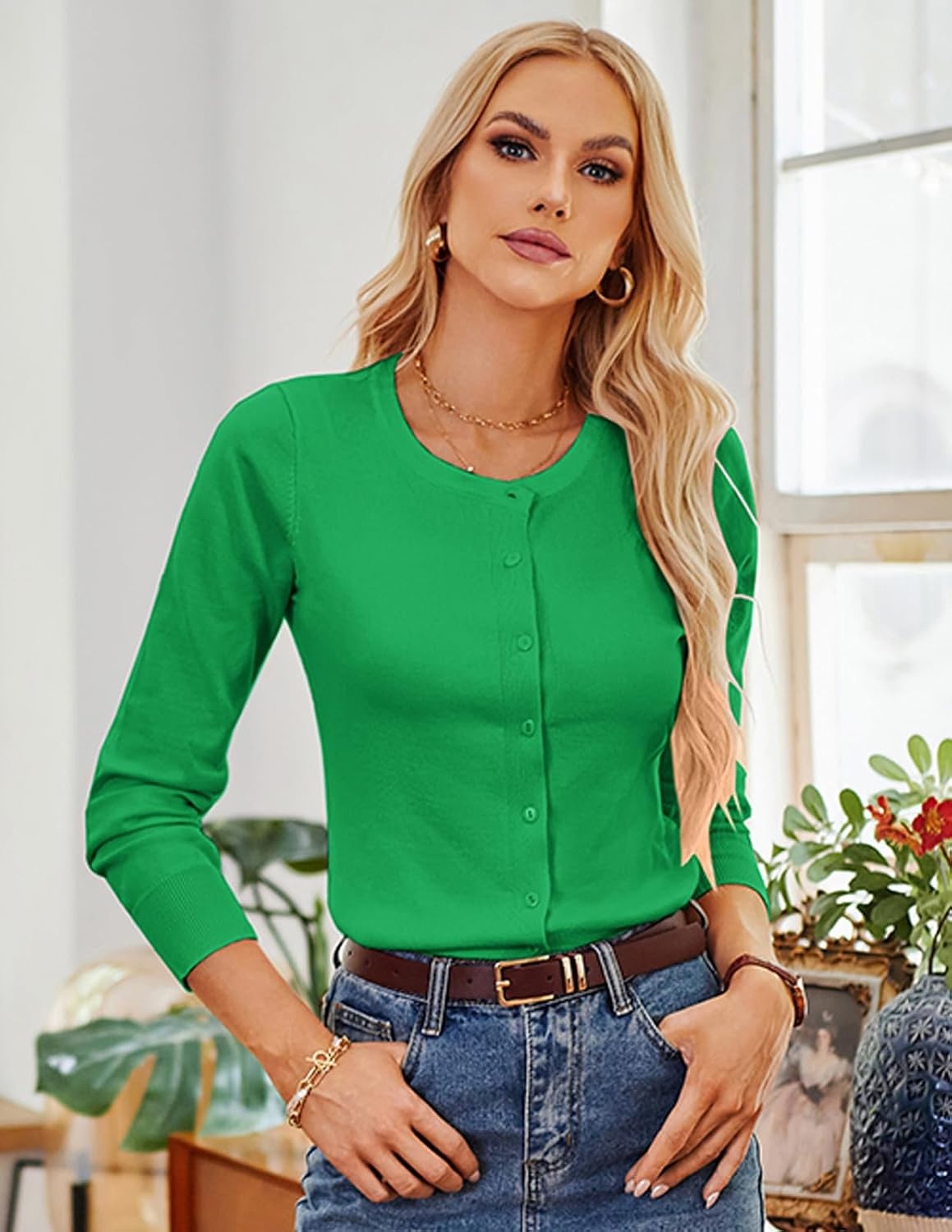 image:imageGRACE KARIN Women Cardigan Sweaters Lightweight Button Up Knit Fall SweaterSea Green