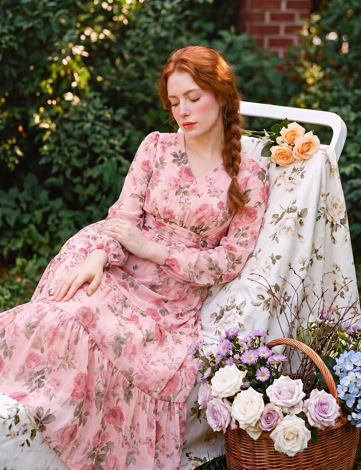 image:imageGRACE KARIN Women Floral Maxi Dress Fall Long Sleeve Wedding Guest DressesGrayish With Pink Flowers
