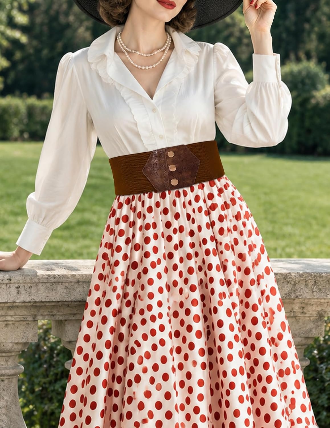 image:imageGRACE KARIN Women Wide Elastic Vintage Belt Corset SnapButton WaistbandCoffeePrinted2