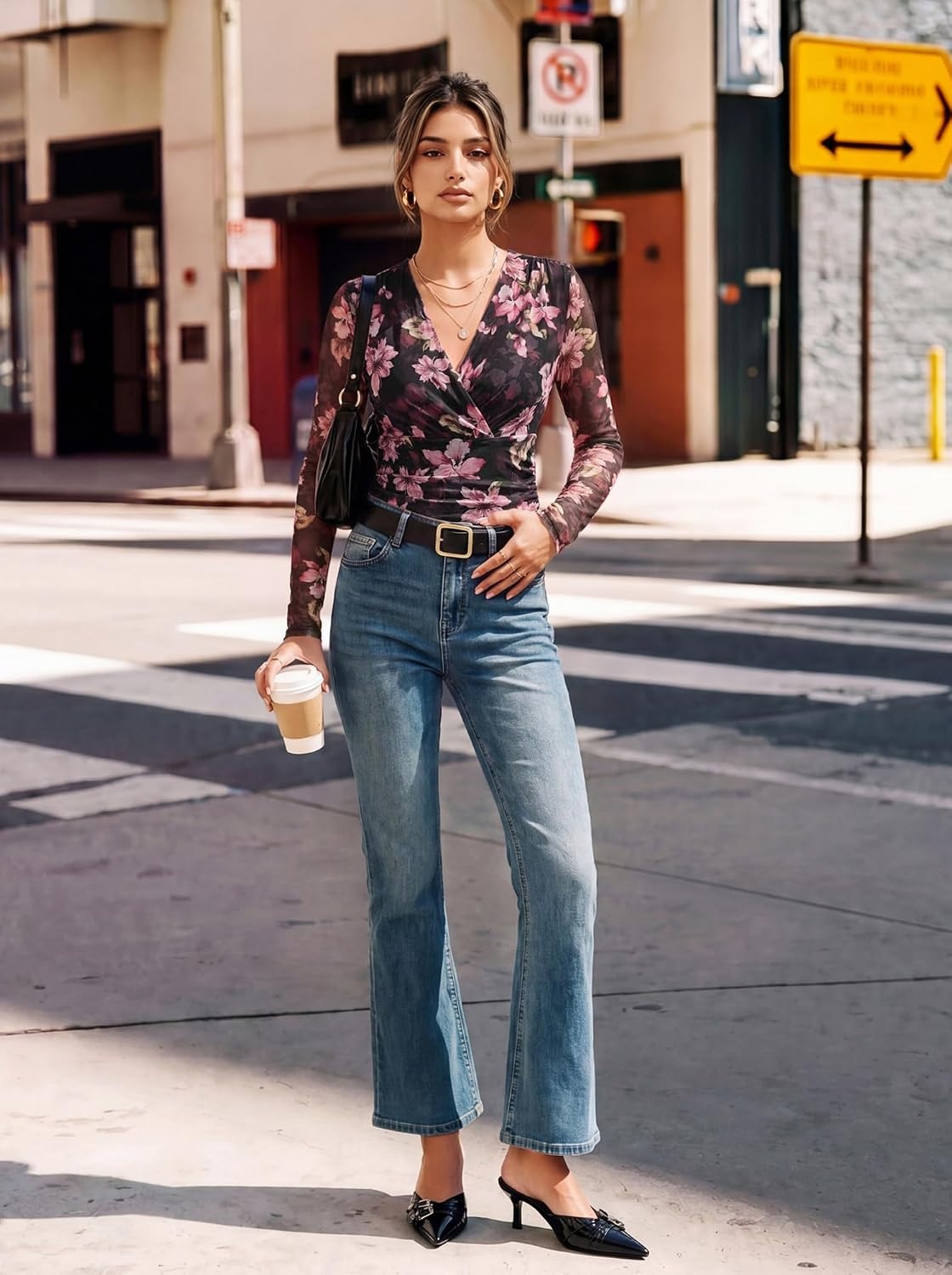 image:imageGRACE KARIN Womens Boho Mesh Tops Long Sleeve Blouses Dressy CasualBlack Pink