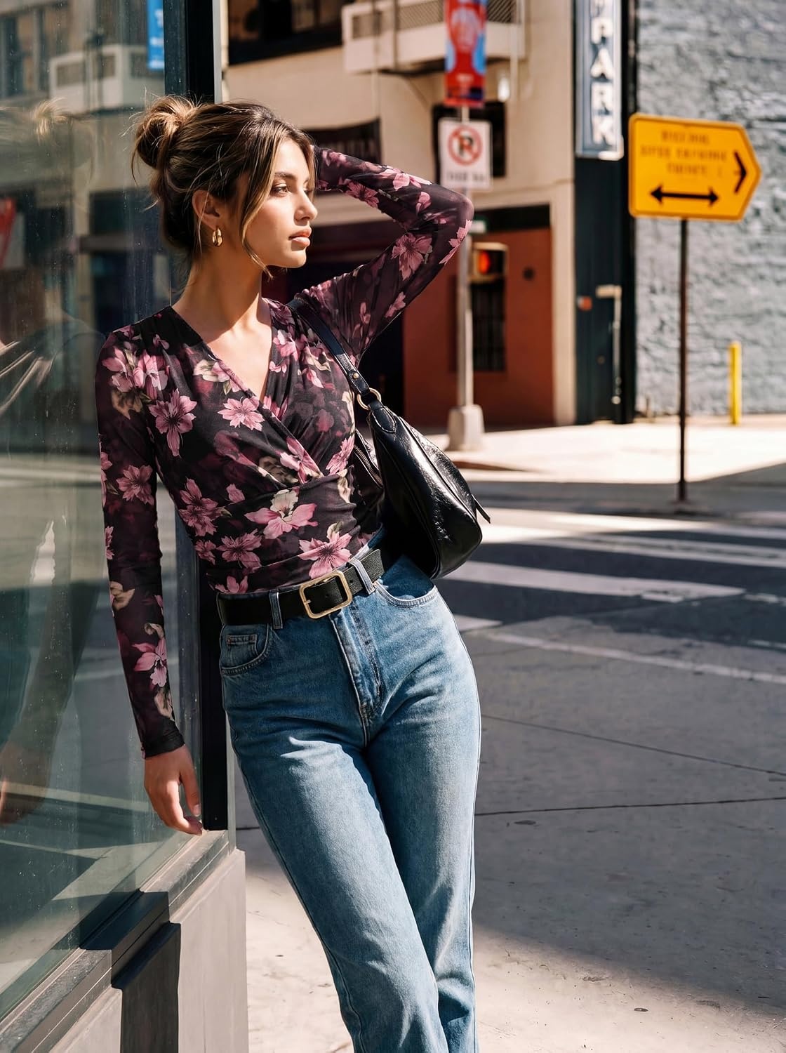 image:imageGRACE KARIN Womens Boho Mesh Tops Long Sleeve Blouses Dressy CasualBlack Pink