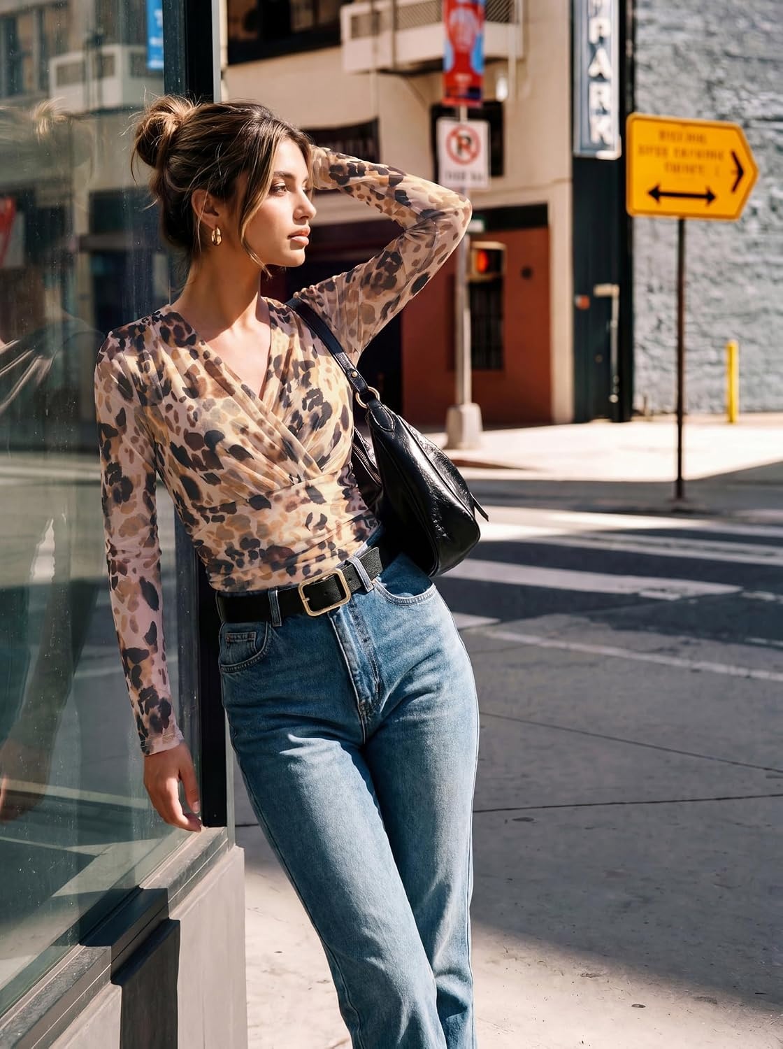 image:imageGRACE KARIN Womens Boho Mesh Tops Long Sleeve Blouses Dressy CasualLeopard