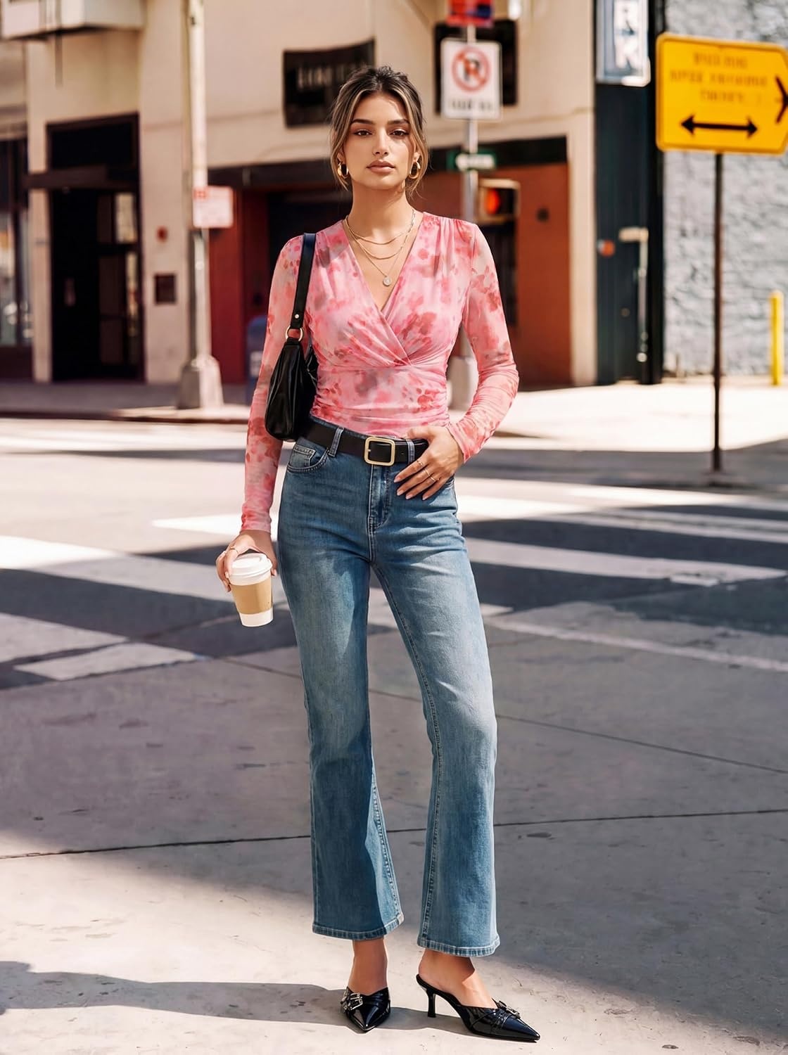image:imageGRACE KARIN Womens Boho Mesh Tops Long Sleeve Blouses Dressy CasualMulti Pink