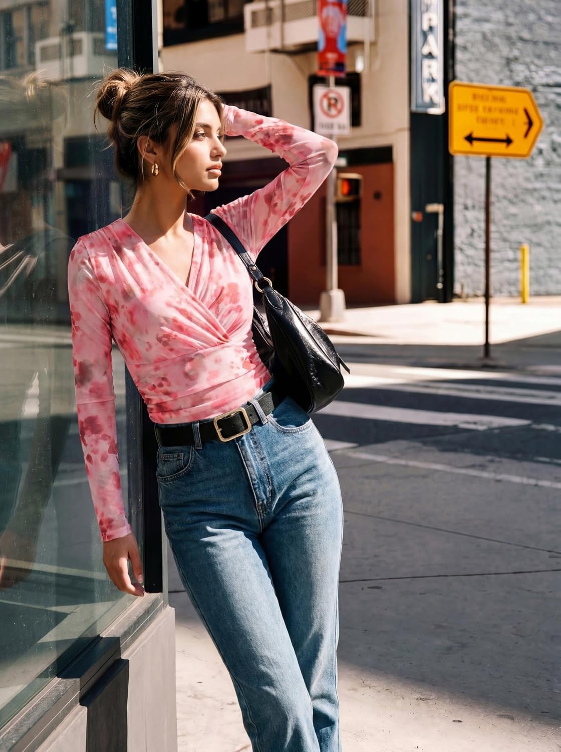image:imageGRACE KARIN Womens Boho Mesh Tops Long Sleeve Blouses Dressy CasualMulti Pink