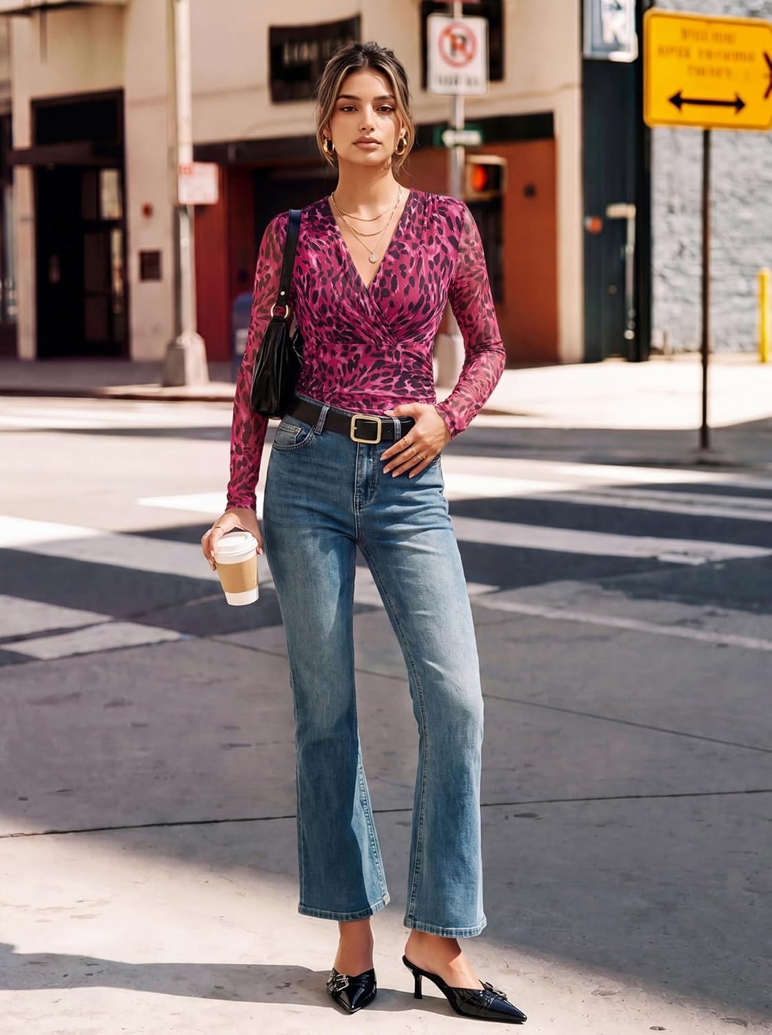 image:imageGRACE KARIN Womens Boho Mesh Tops Long Sleeve Blouses Dressy CasualRose Leopard