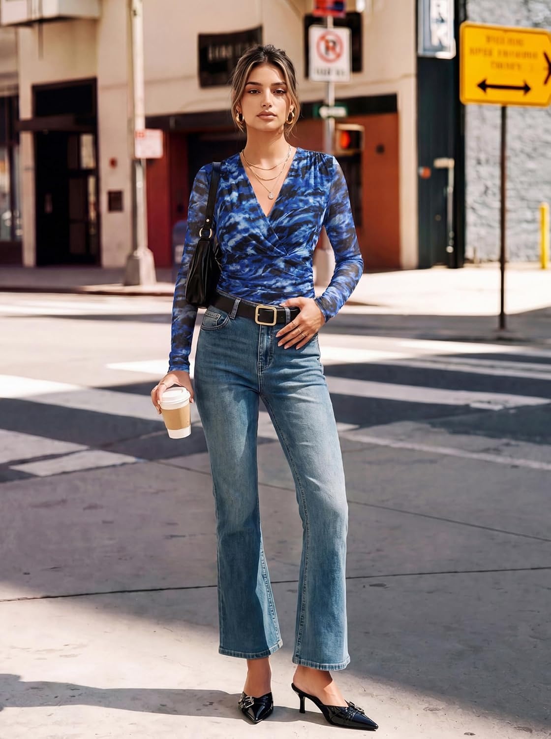 image:imageGRACE KARIN Womens Boho Mesh Tops Long Sleeve Blouses Dressy CasualRoyal Blue